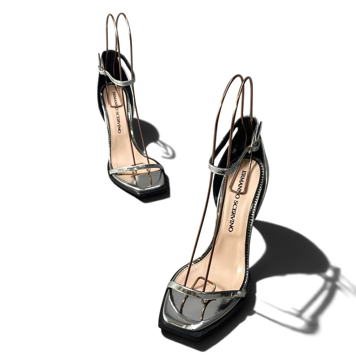 h11ERMANNO SCERVINO Ankle Strap Square Toe Sandals Made in Italy Size 36.5k02i