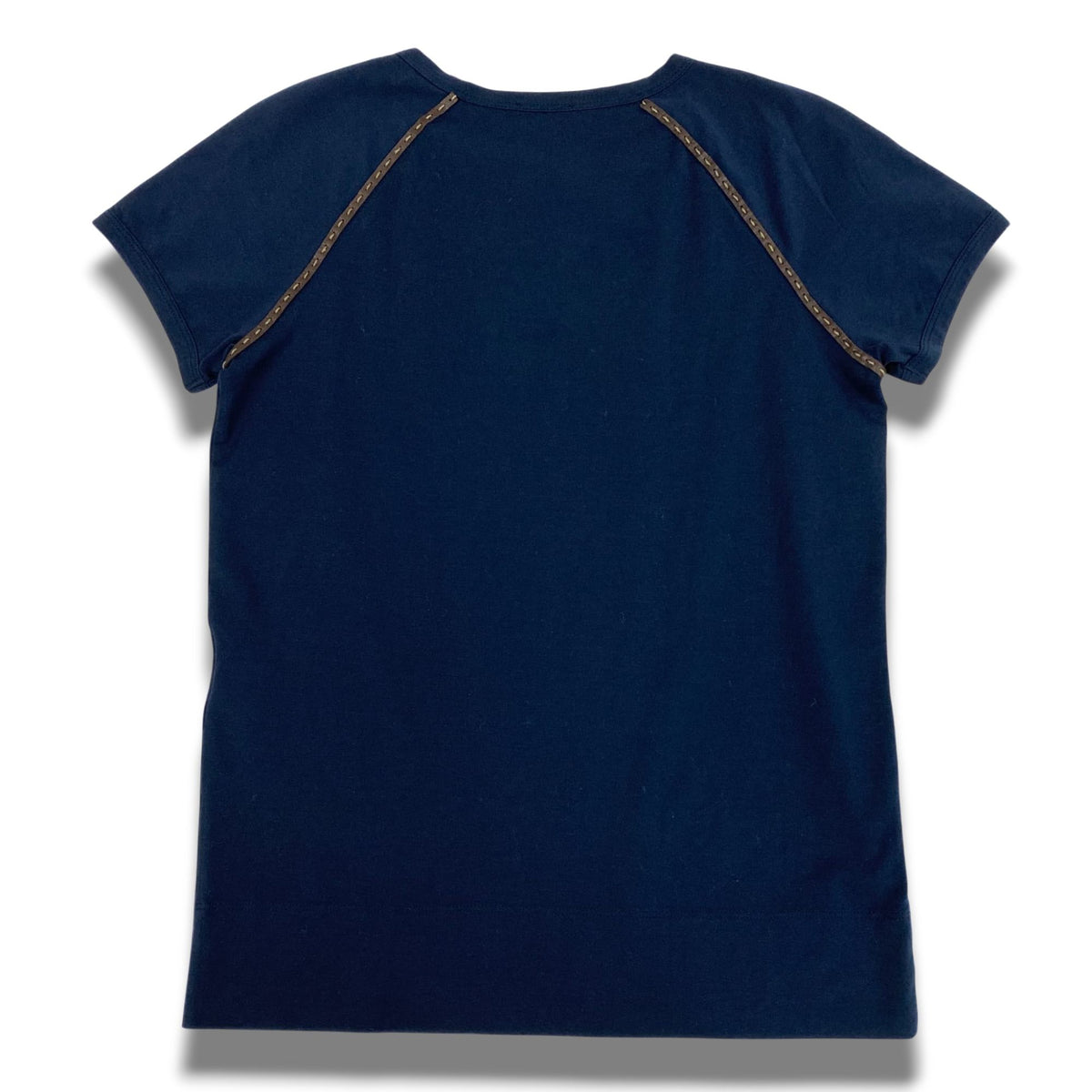 @ Eb20 FENDI Leather Piping Short Sleeve T-Shirt, Navyu02t