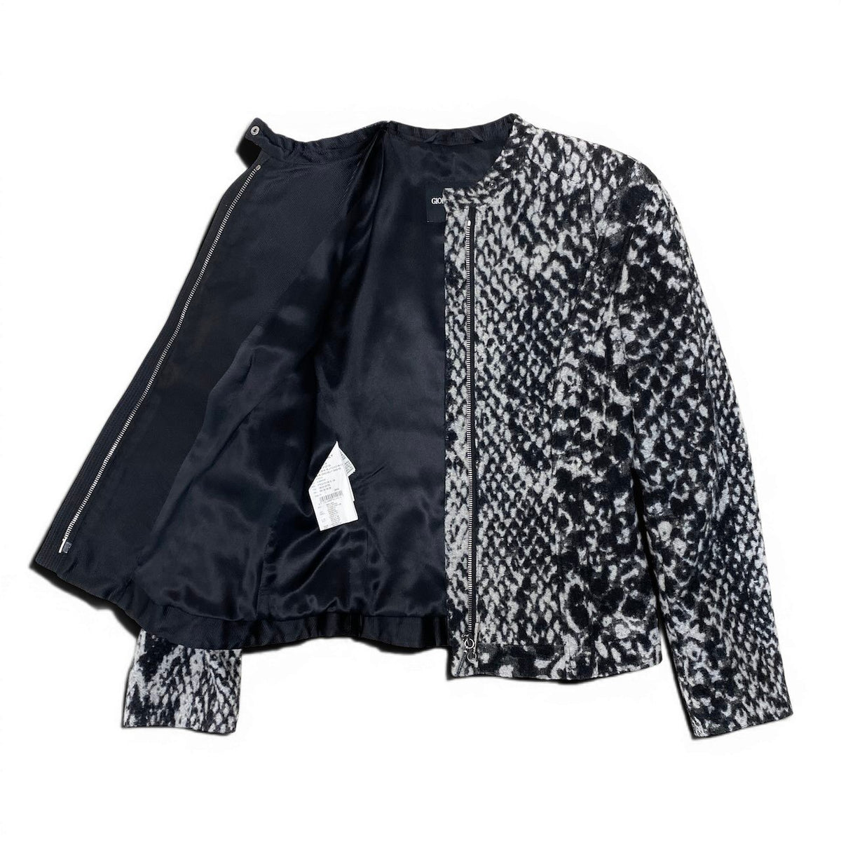 18e29 Ee29 GIORGIO ARMANI Wool Jacket Double Zip Pattern Black White Size 36 Italy Women'so07t