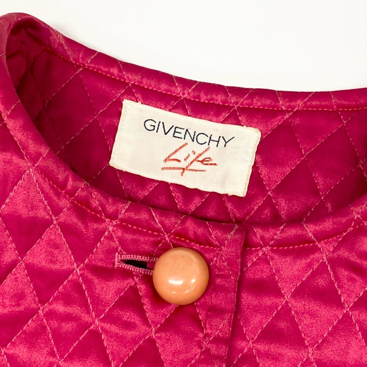 S Eb11GIVENCHY Vintage Quilted Collarless Jacket Short Length Pink Women