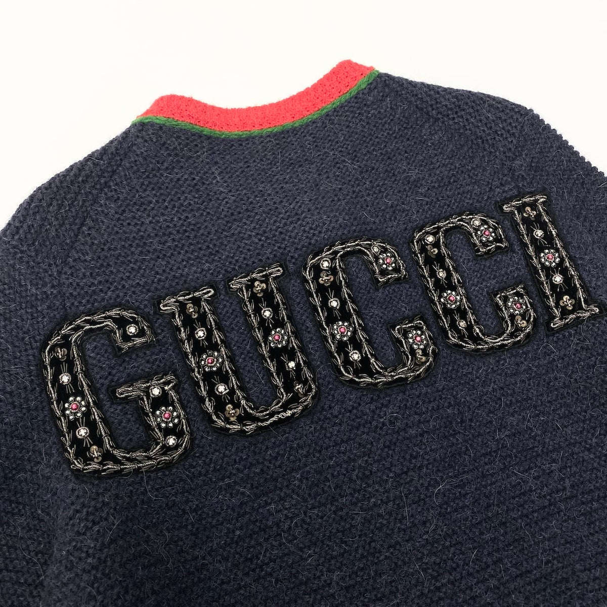 ＠S I GUCCI Wool Knit Long Cardigan Coat with Embroidered Logonu1