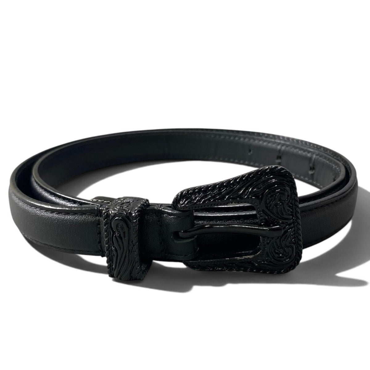 h20 Saint Laurent Hedi Slimane Western Belt Black Leather Italy Women'sk02i