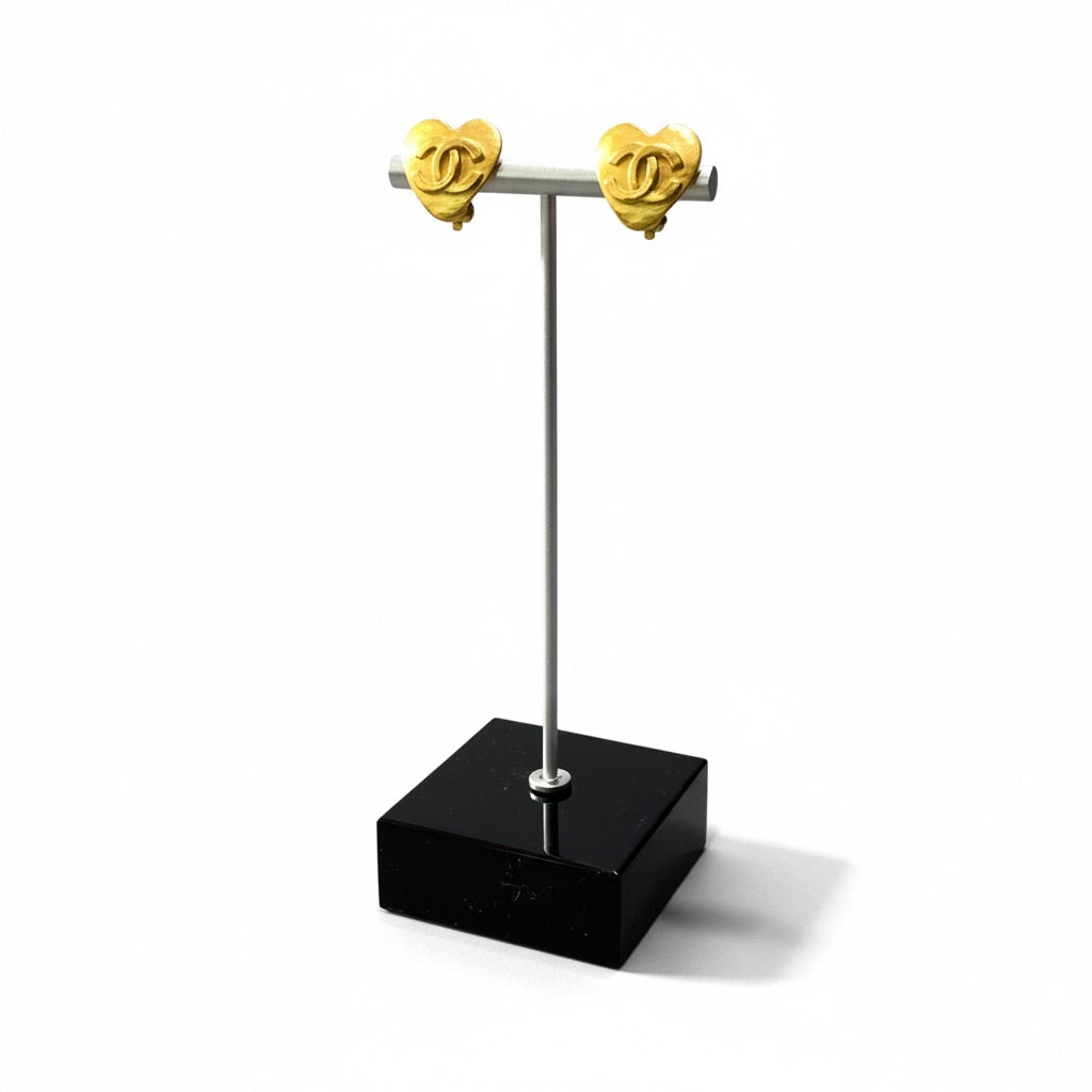@ b5 Vintage Chanel 1990 Heart Design Coco Mark Earringta1