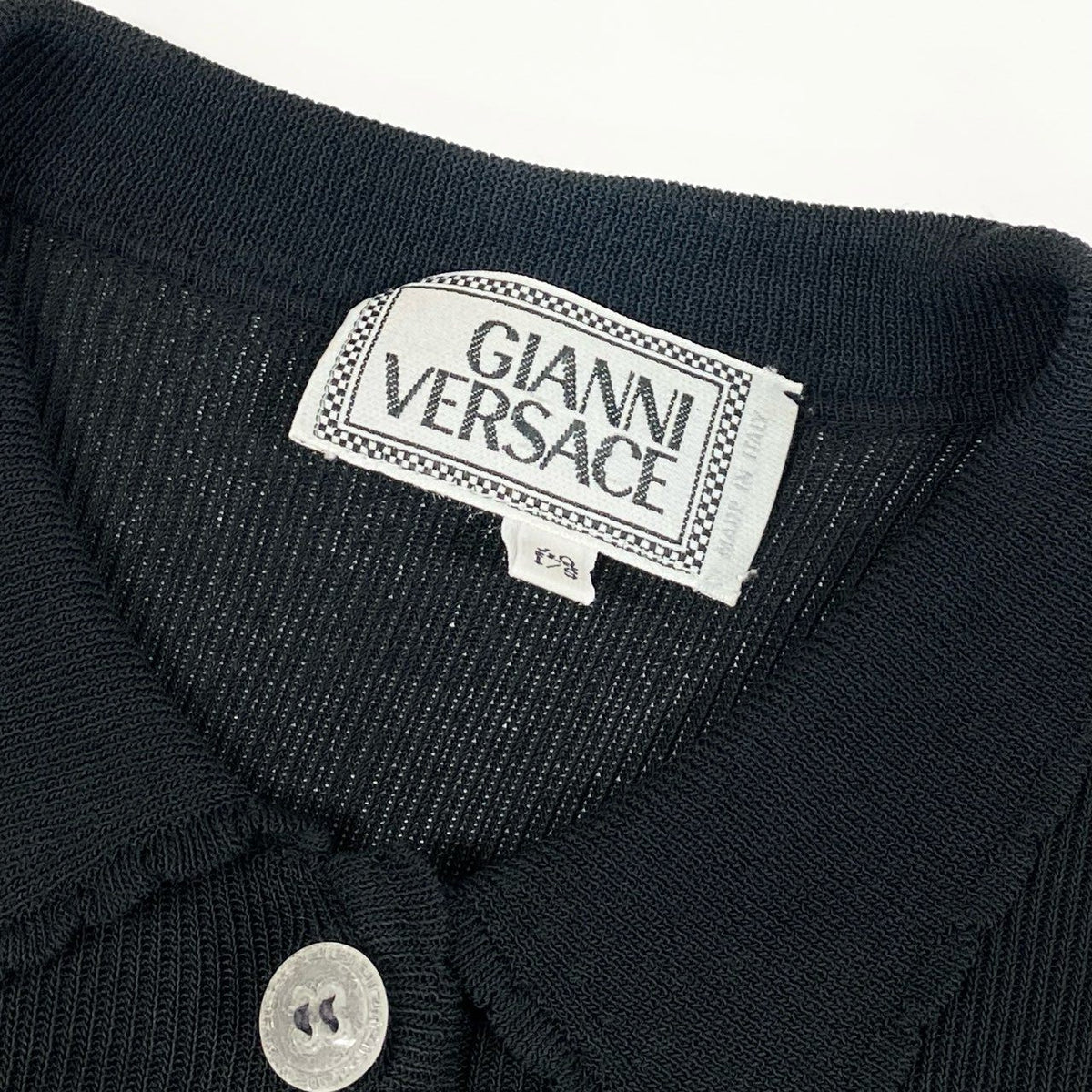 @d7 GIANNI VERSACE Rib Knit Cardigan Black Long Sleeve Size 40 Womenso07t
