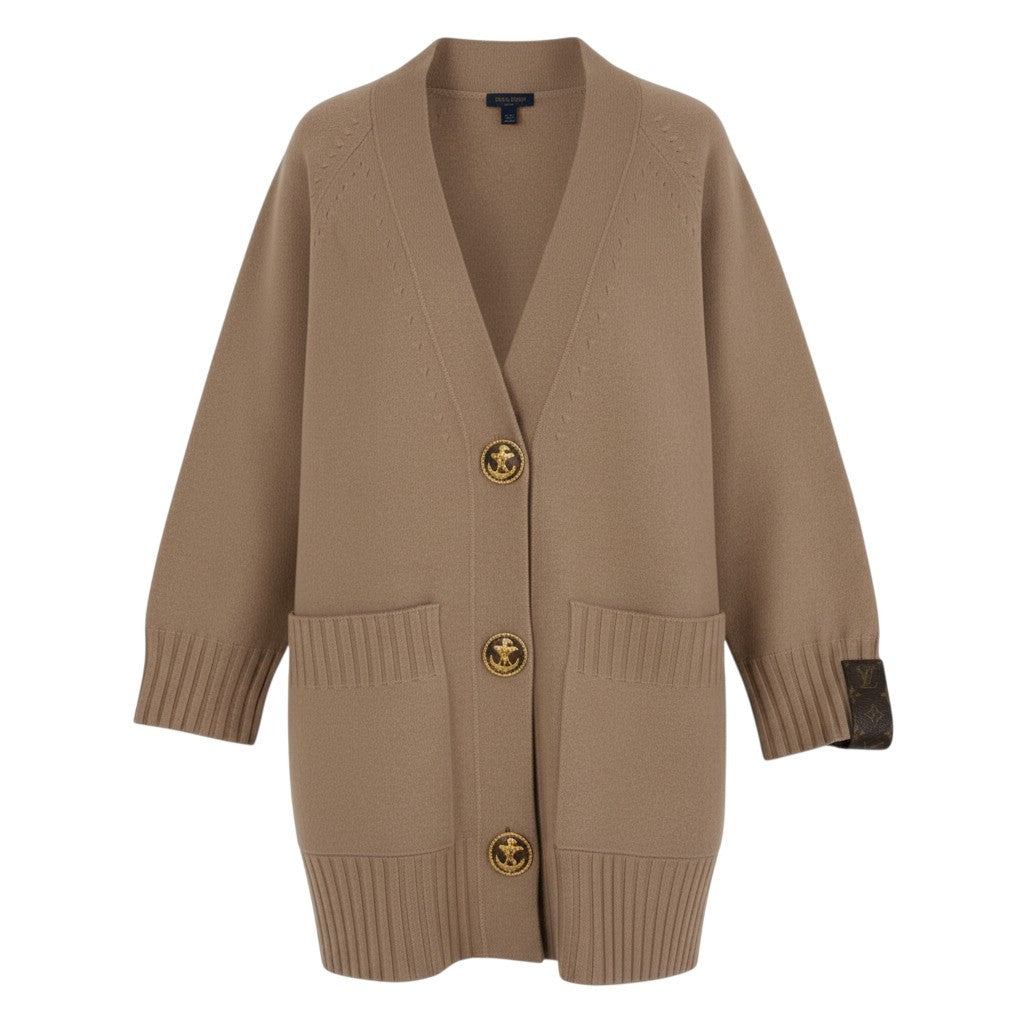 @ S Eb19 LOUIS VUITTON Long Knit Cardigan M Wool Pink Beiget18r