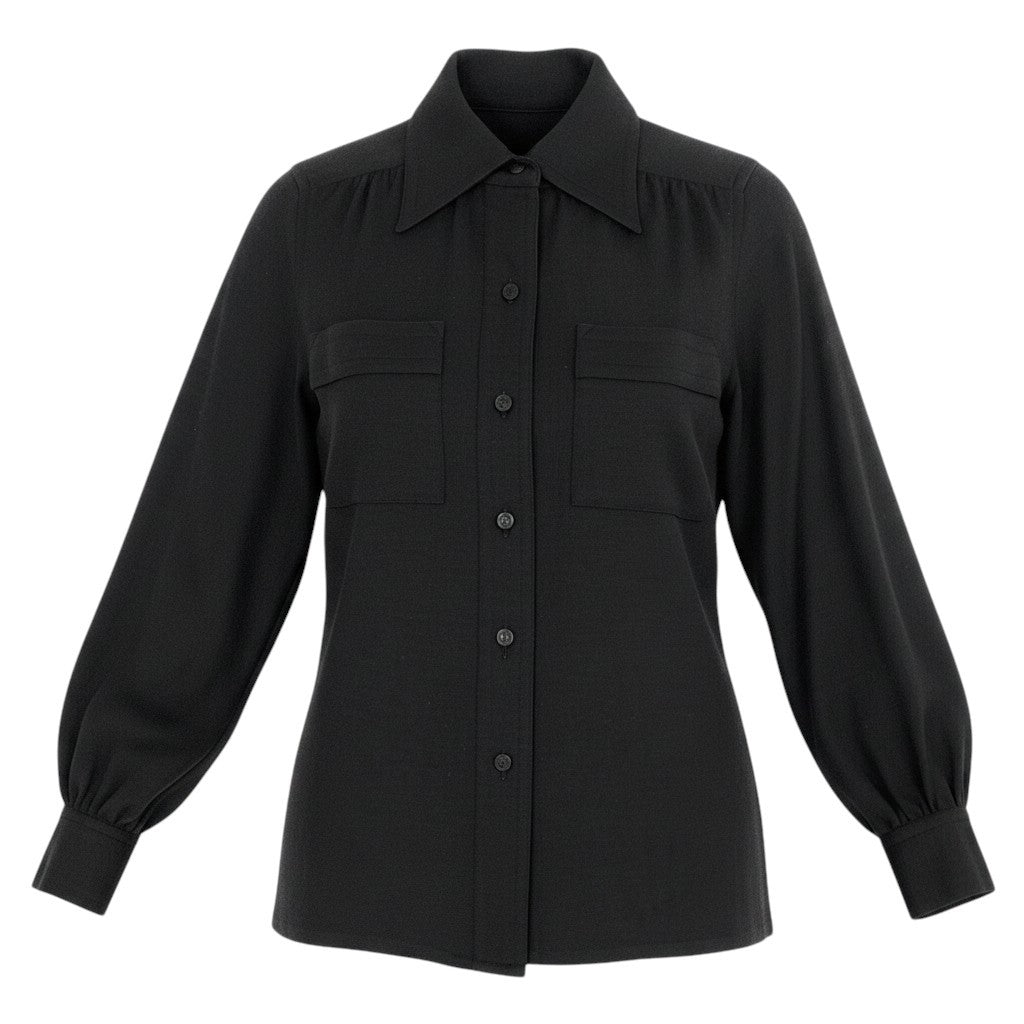 @K Eg11Christian Dior CD Button Long Sleeve Knit Shirt Size M Black Wool 100% Women o07t