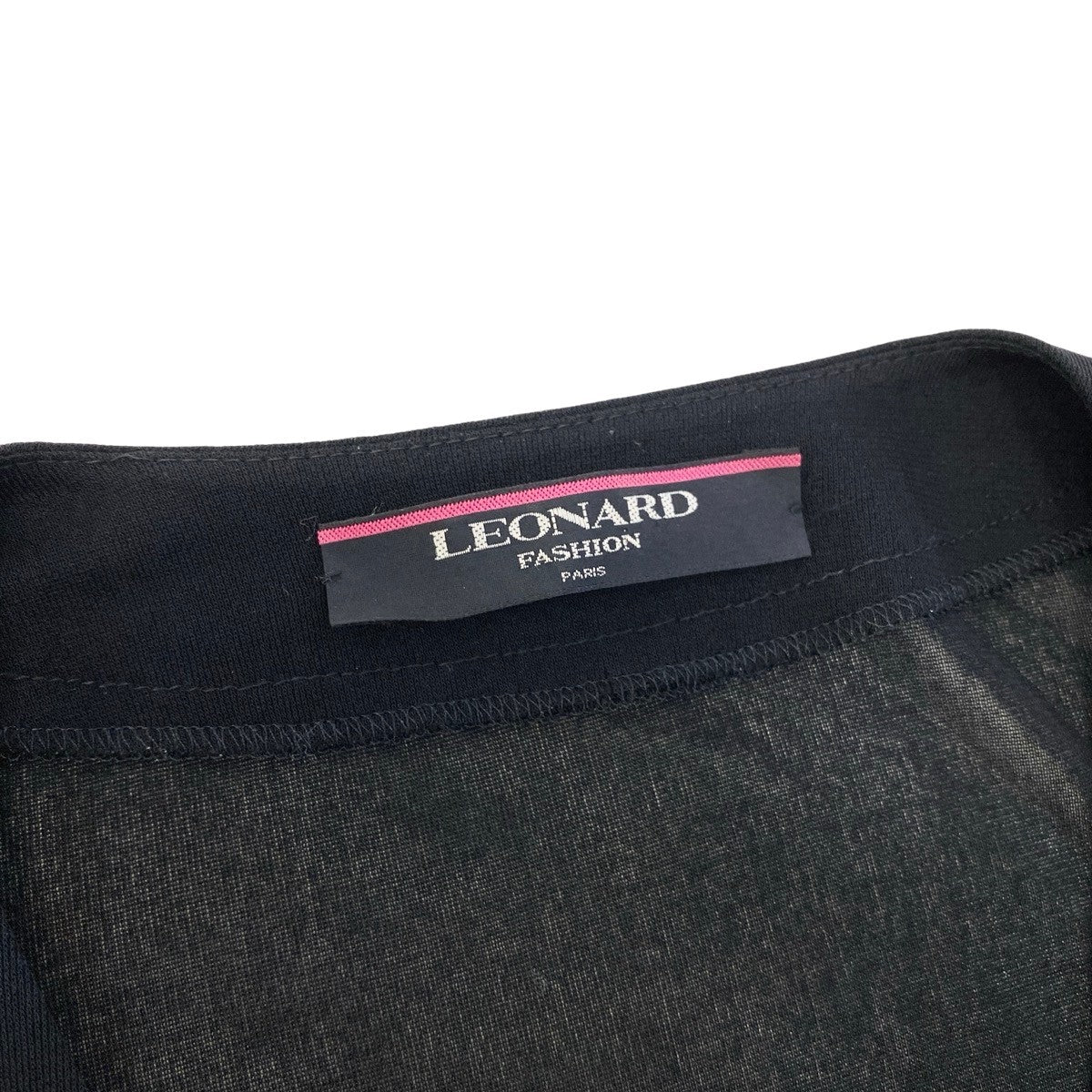 37g17 LEONARD FASHION レオナール ロング シアーカーディガン カンカン素材  サイズL ブラック レディースu02t