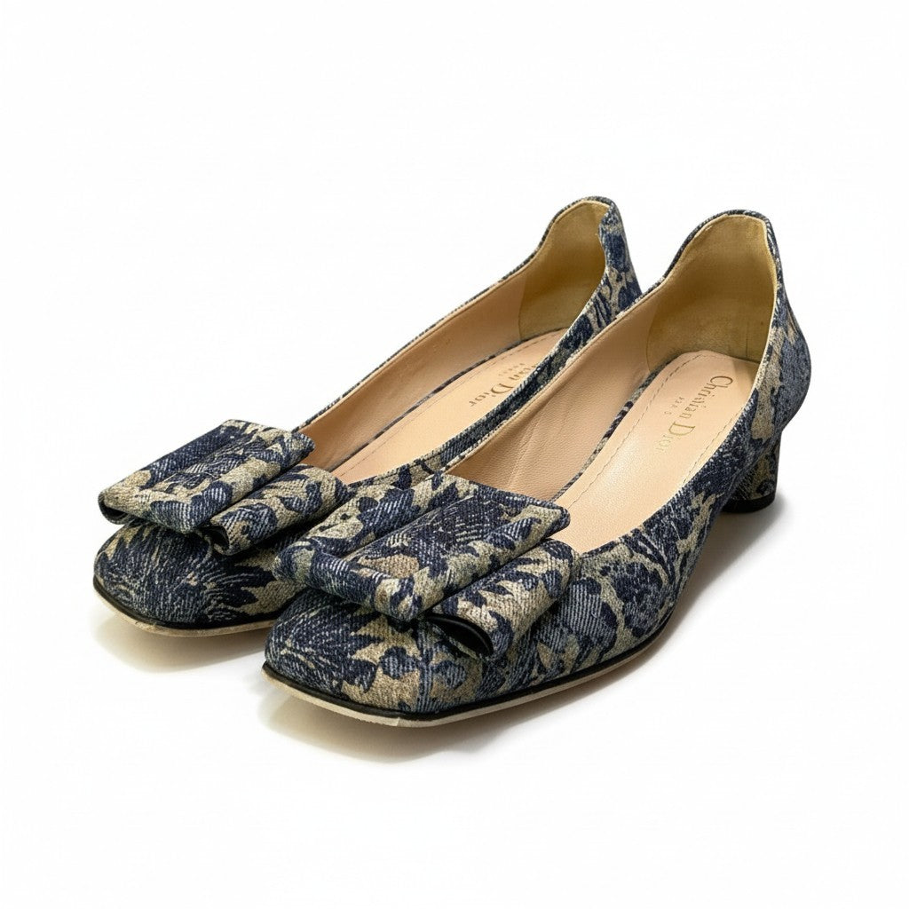 @ b17 DIOR IDYLLE Flower Print Denim Pumps 37.5 Blueta2