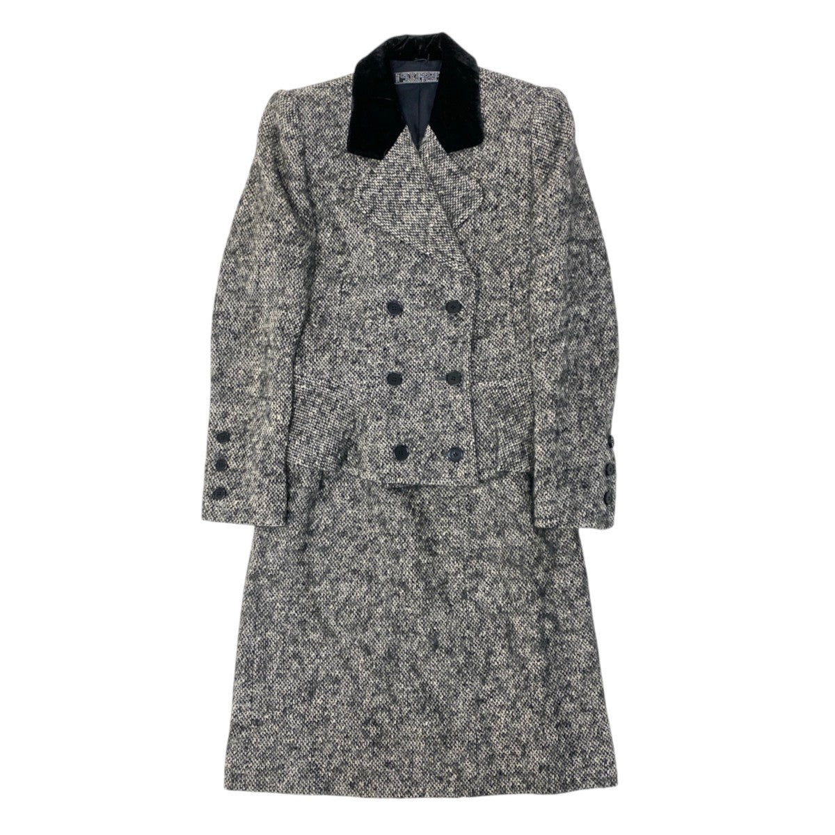 91h3 GIVENCHY Velour-trimmed tweed jacket and skirt set, size 8.u02t