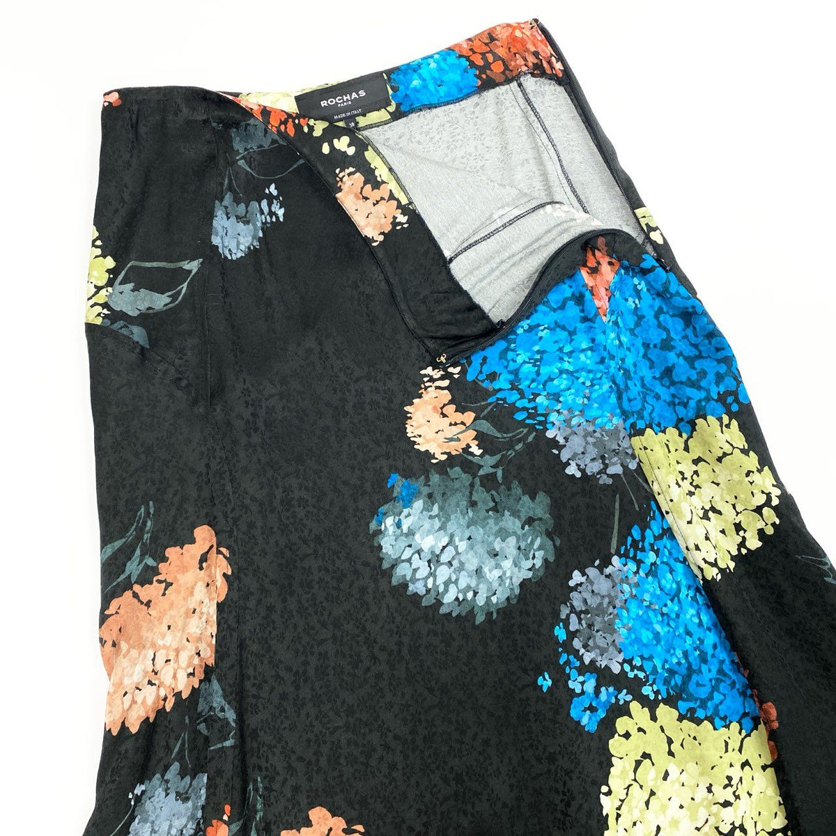 ＠Eb10 NEW ROCHAS 2024 Floral Print Flare Skirt Black Size 38 Women's Made in Italyk02i