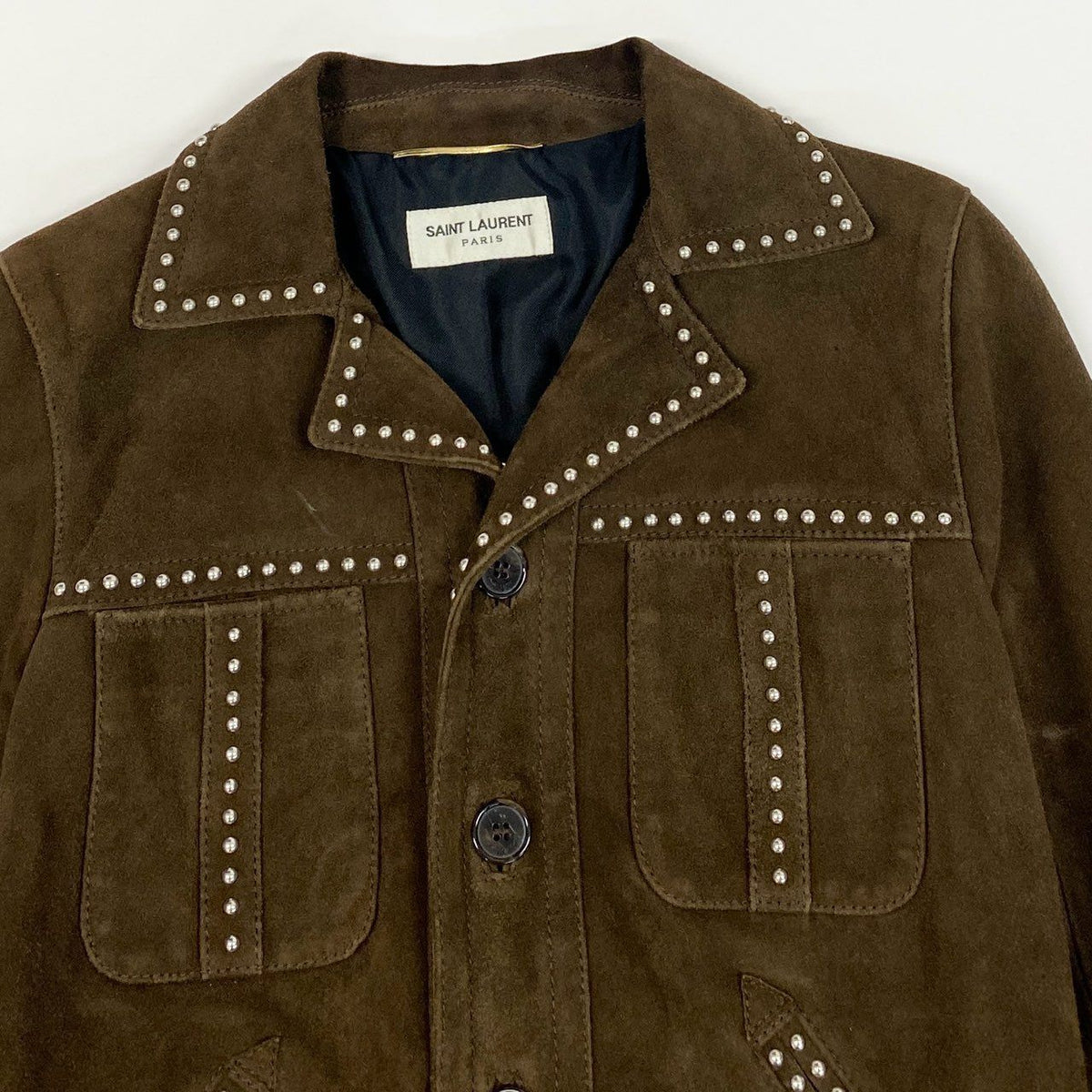 ＠Ab9 SAINT LAURENT Studded Western Jacket Brown Goat Leather Size 34 Womenk02i