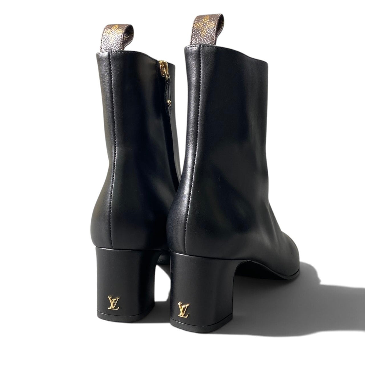 h12Louis Vuitton Donna Line Ankle Boots Black Leather Size 40 Women'sk02i