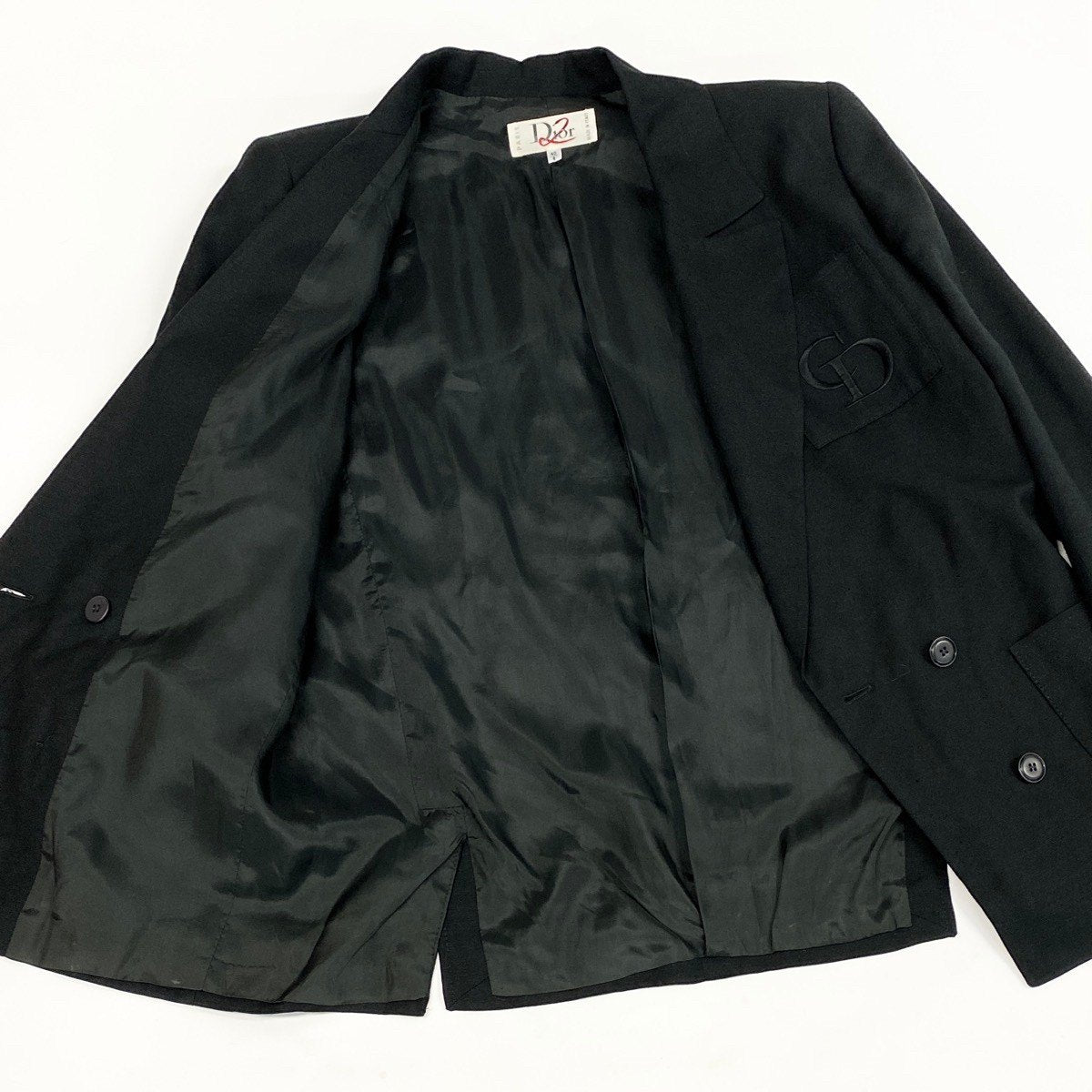 K Eh6Dior Double Breasted Tailored Jacket CD Logo Embroidery Linen Blend Size 40 Black Women o07t