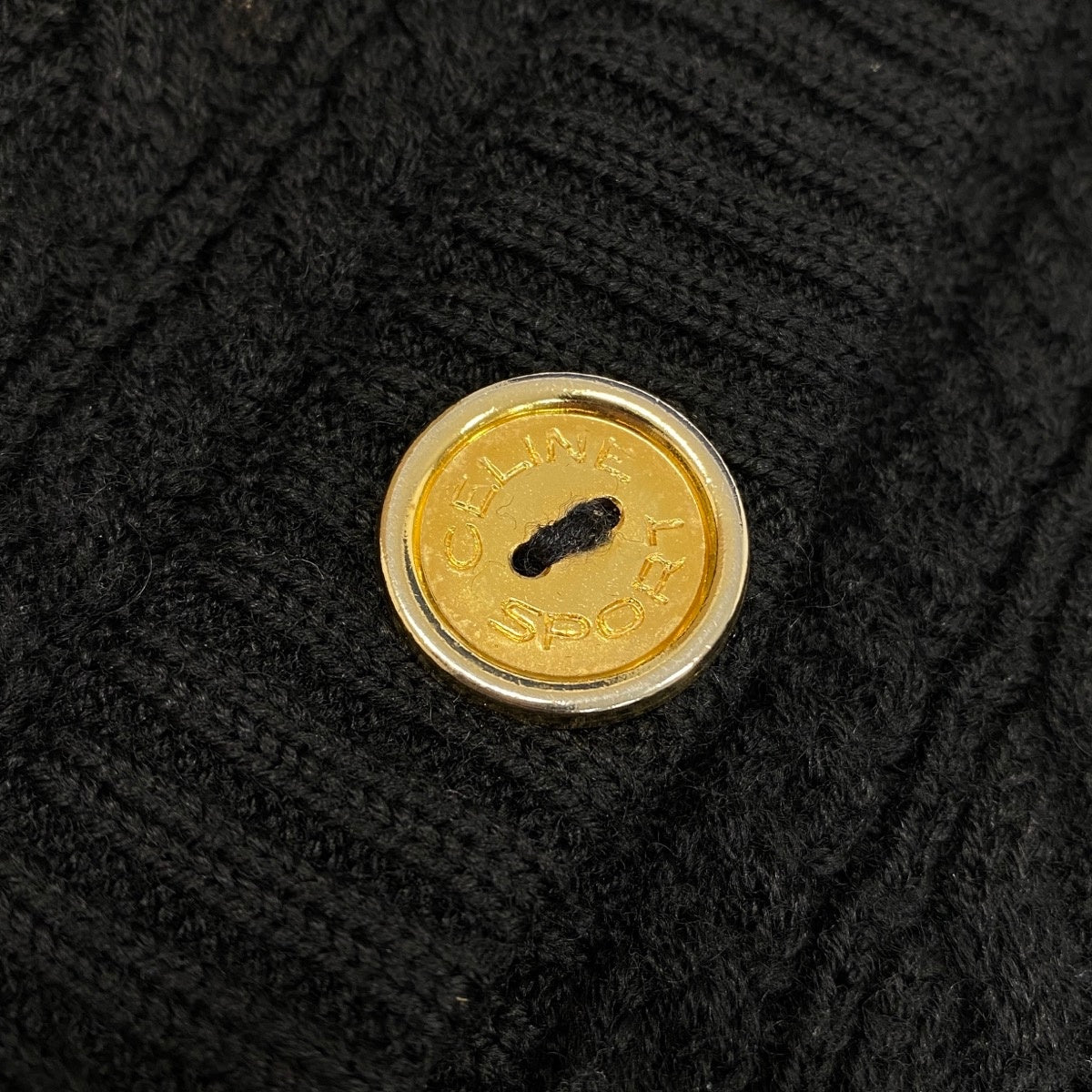 46f11 CELINE Vintage Knit Cardigan, Cable Knit, Gold Buttons, Size 42u02t
