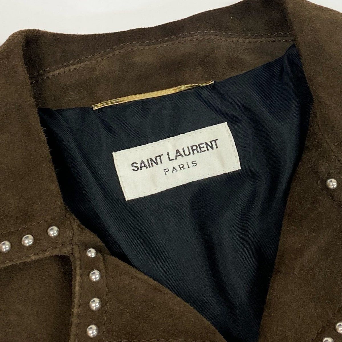 ＠Ab9 SAINT LAURENT Studded Western Jacket Brown Goat Leather Size 34 Womenk02i