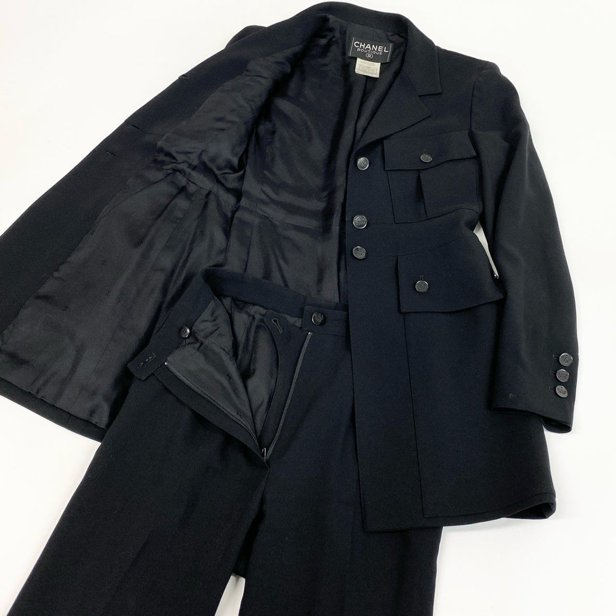 ＠ Ca15 CHANEL 1991 Jacket Pants Suit Set 36 Black P11193ta1