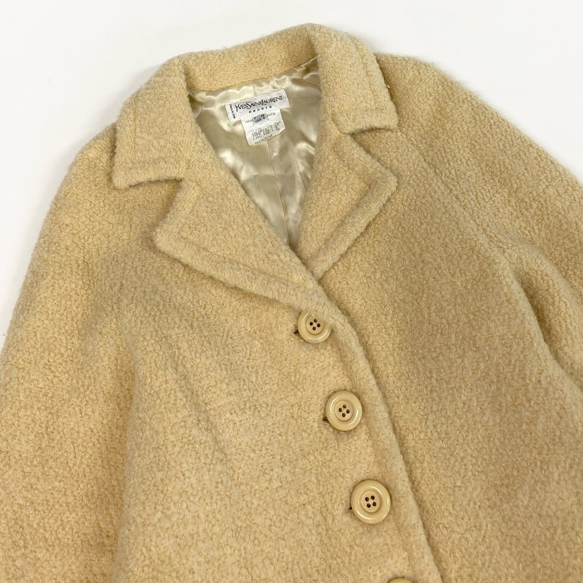 @ S Ab13 Yves Saint Laurent Beige Textured Shaggy Coat 38 Womenta1