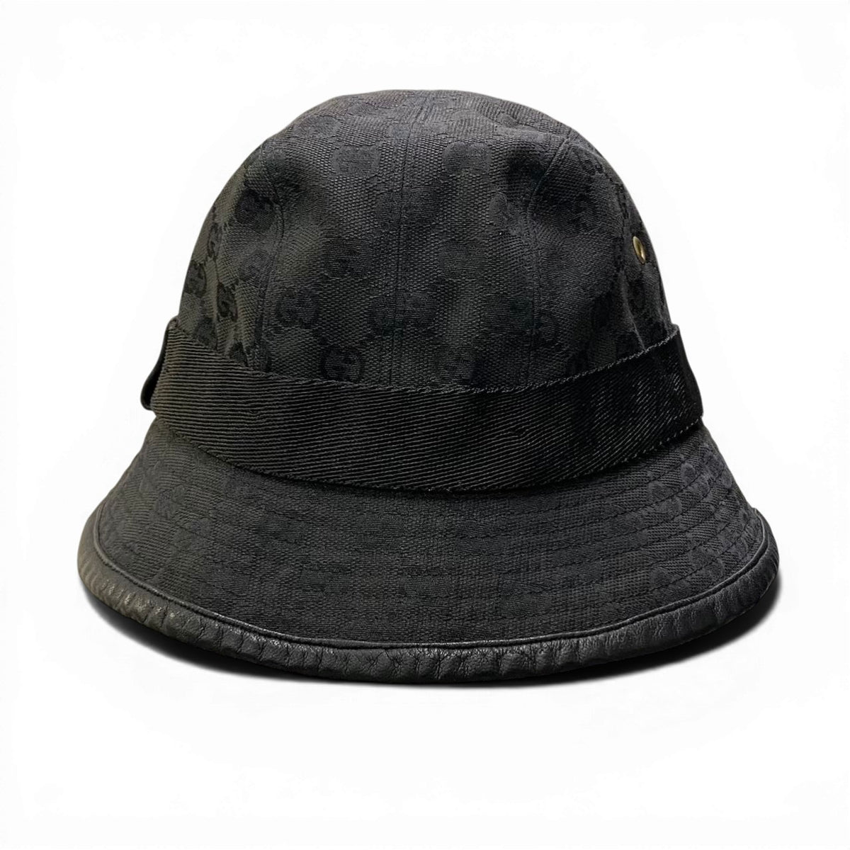 ＠c18 GUCCI Gold Plate GG Canvas Bucket Hat Black Size M Made in Italy Unisex Hatt18r