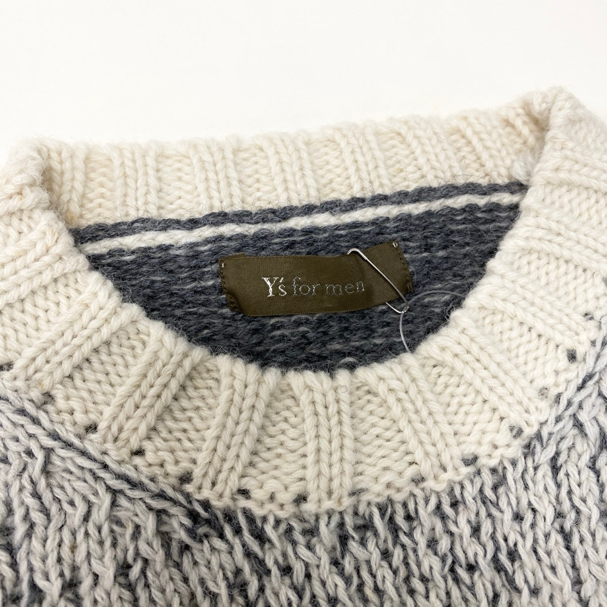 ＠H　Af25 Y's Yohji Yamamoto Wool Knit Sweater Size 3 Gray Ivory Made in Japan Men's