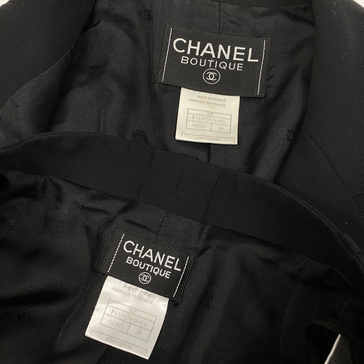 ＠ Ca15 CHANEL 1991 Jacket Pants Suit Set 36 Black P11193ta1
