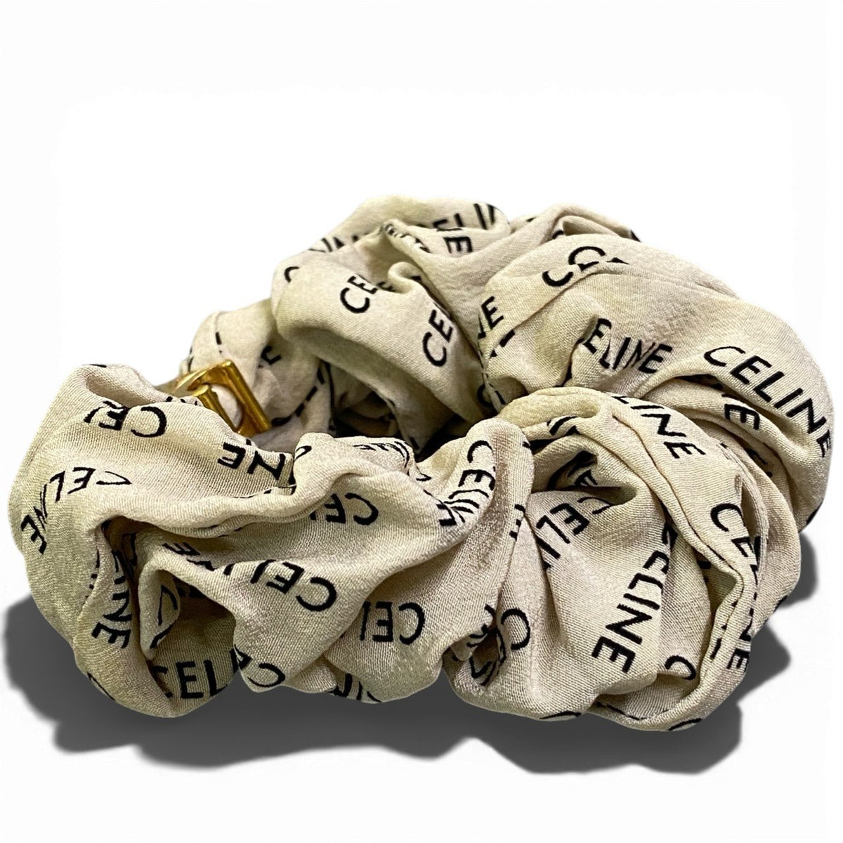 @ b16 CELINE Triomphe Logo Silk Scrunchie Green Gold Franceta1