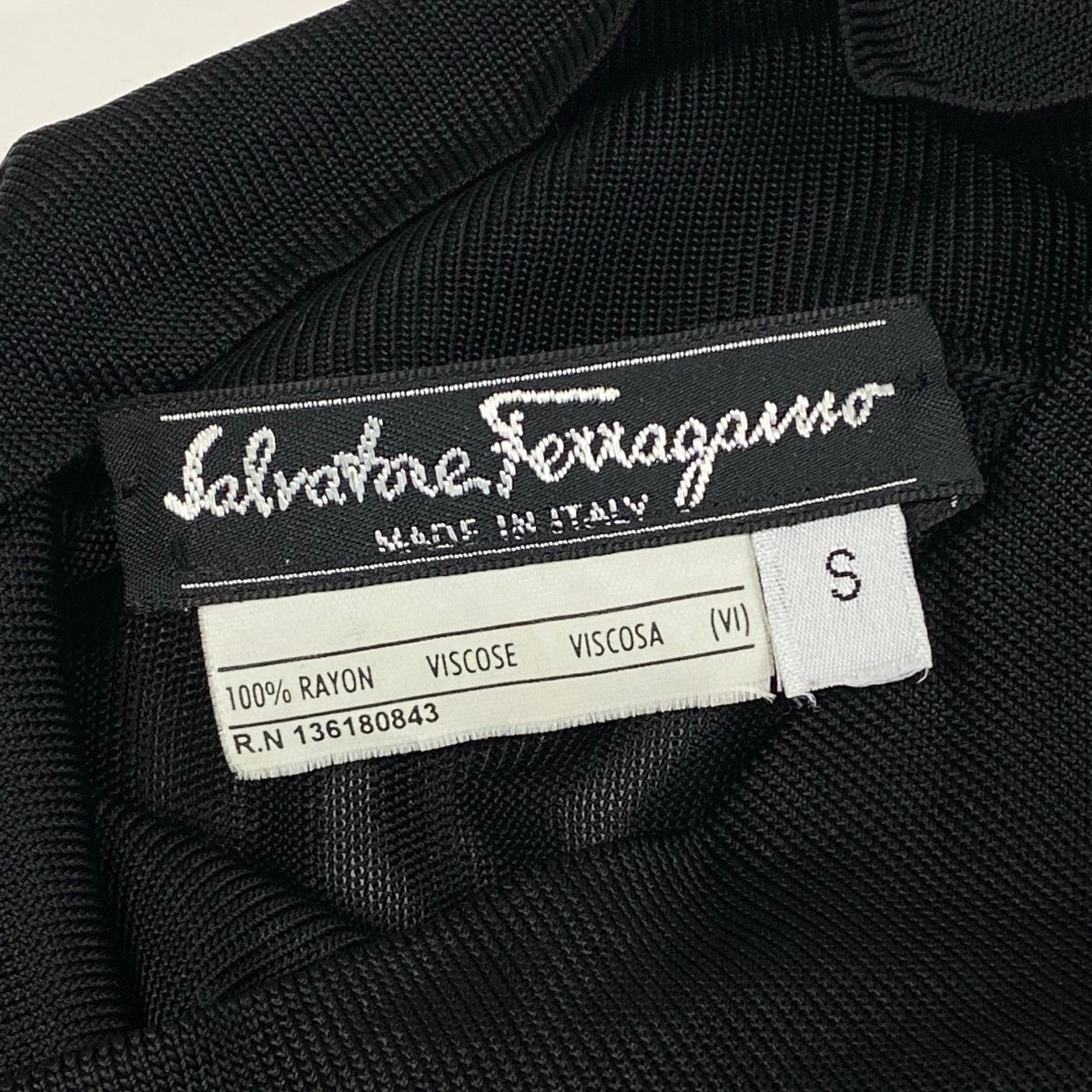 Ei7 Salvatore Ferragamo Sheer High Neck Long Sleeve Top Black Rayon Womens Size So07t