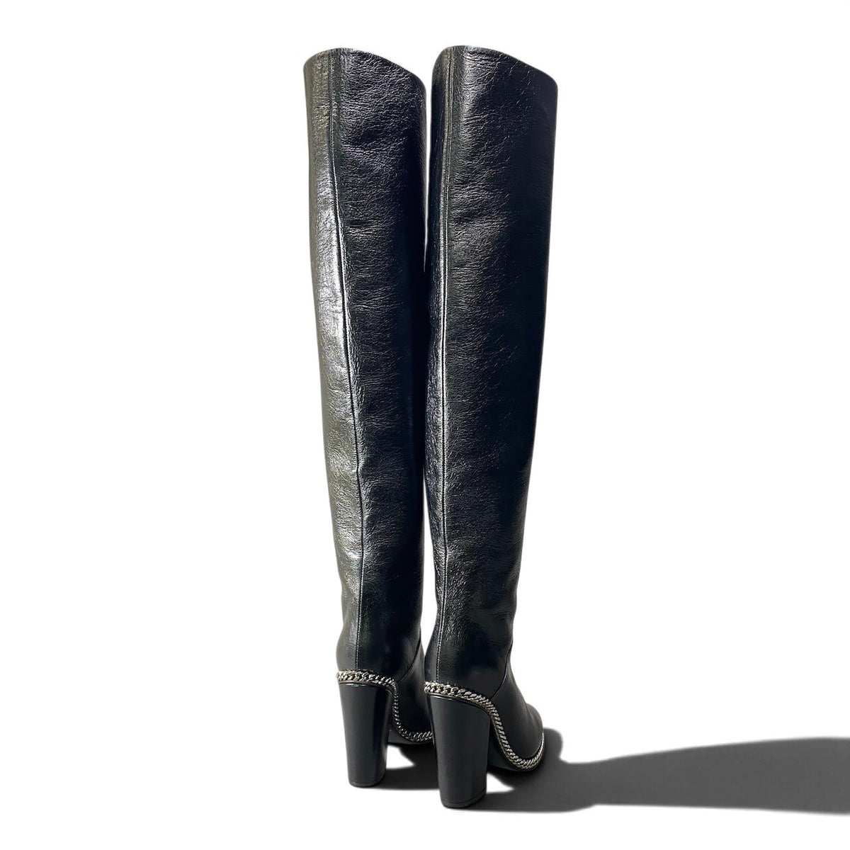 h10 【新品保管品】BALMAIN Emma Over the Knee Boots Metal Chain Made in Italy Size 36k02i