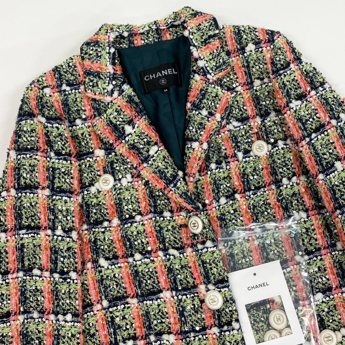@Cd7 C CHANEL Chanel 2020 Cruise Line P62793 Sequin Blend Tweed Jacket 4P Jacket Size 34 Ladies Here Mark Buttonk02i
