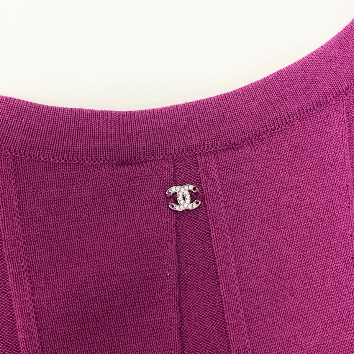 @Cf24 CHANEL CC Logo Rhinestone Rib Knit Sleeveless Top Purple Size 38 P43351o07t