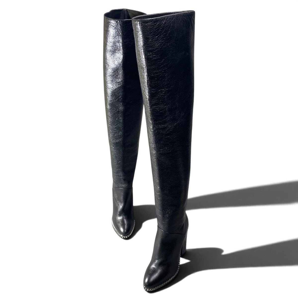h10 【新品保管品】BALMAIN Emma Over the Knee Boots Metal Chain Made in Italy Size 36k02i