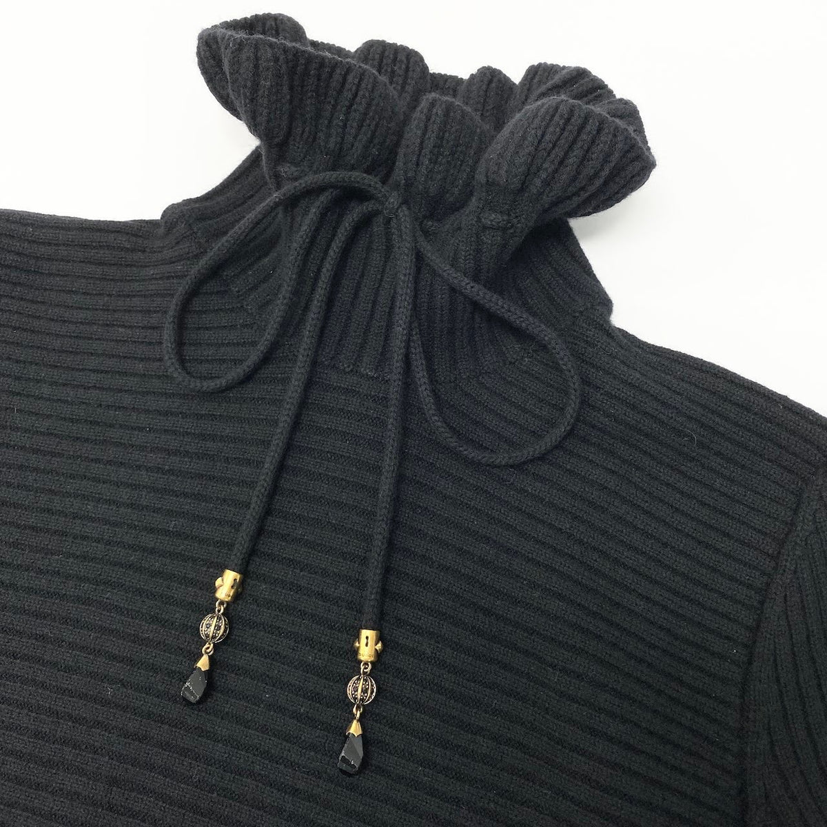K ＠Ec30GUCCI Drawcord Turtleneck Knit Sweater Black Size S Men/Woment18r