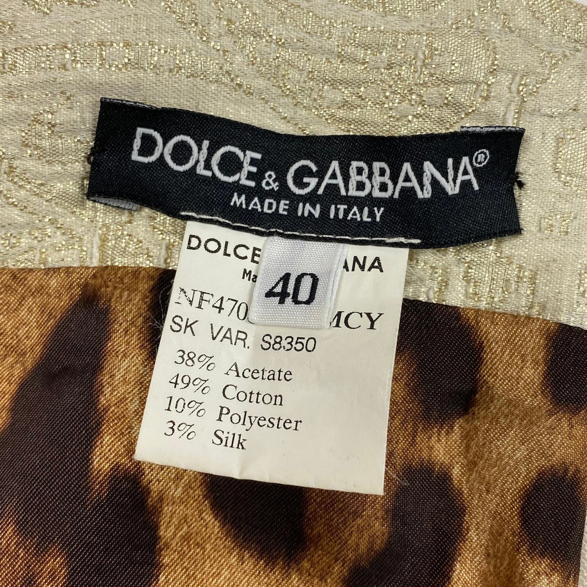 @Ed18 DOLCE&GABBANA Jacquard Tight Skirt, Knee-Length, Front Pockets, Size 40, Ivory Gold, Women'su02t