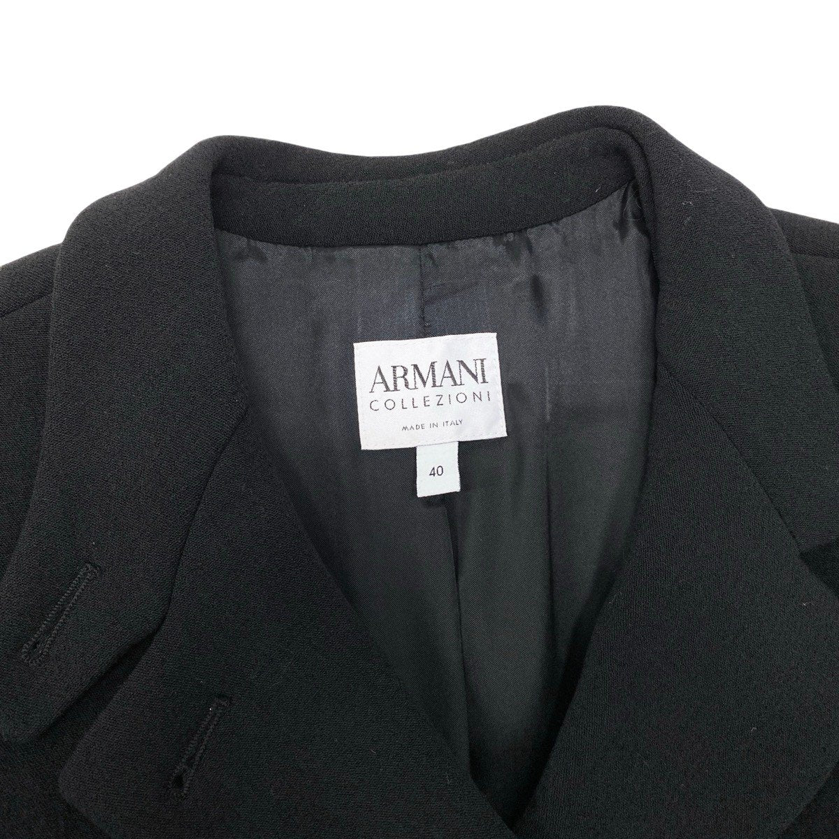 37g17 ARMANI COLLEZIONI アルマーニコレツィオーネ チェスターコート ダブルブレスト ウールブレンド サイズ40 イタリア製 ブラック レディースu02t