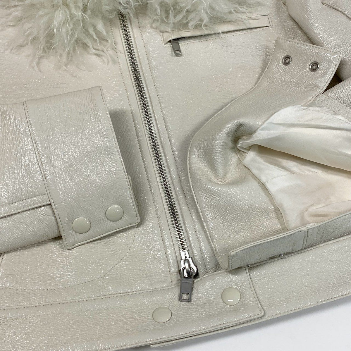 @ Ia15 COURREGES Karakul Lamb Fur Leather Jacket Off White Newk02i