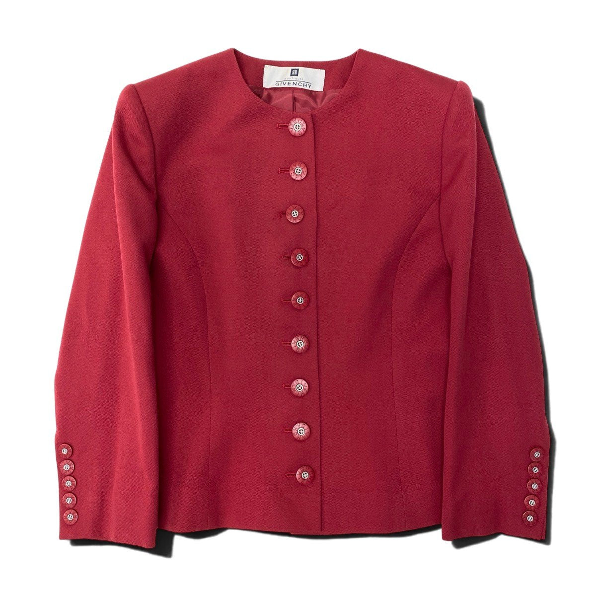 Eh10 GIVENCHY Logo Button Collarless Wool Jacket Red Size 38 Women'so07t