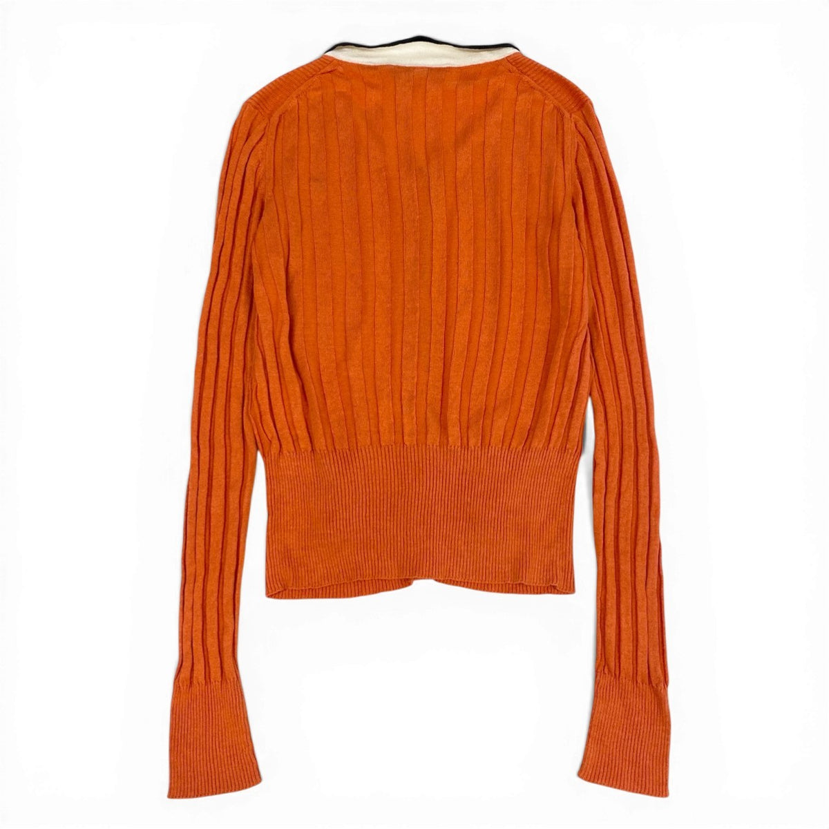 @Ic18 GUCCI (Tom Ford era) Rib-knit long-sleeved cardigan with interlocking G embroidery, women's size S, orange, linen and silk.ta1