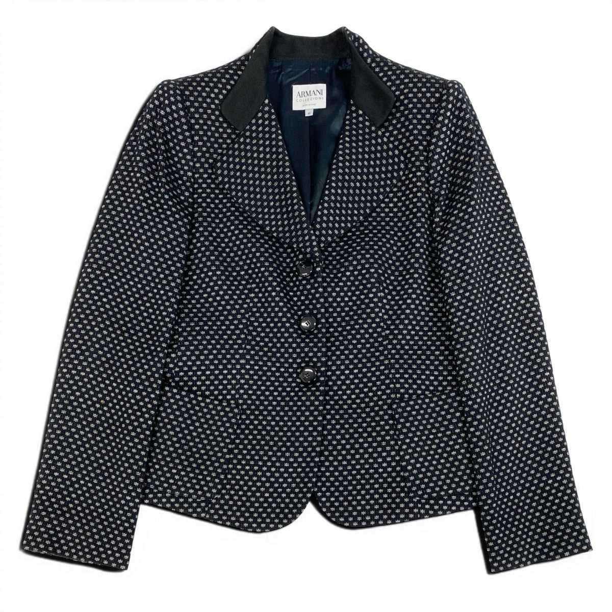 @G Ef27 ARMANI COLLEZIONI Embroidered Pattern Tailored Jacket Size 40 Black Women's