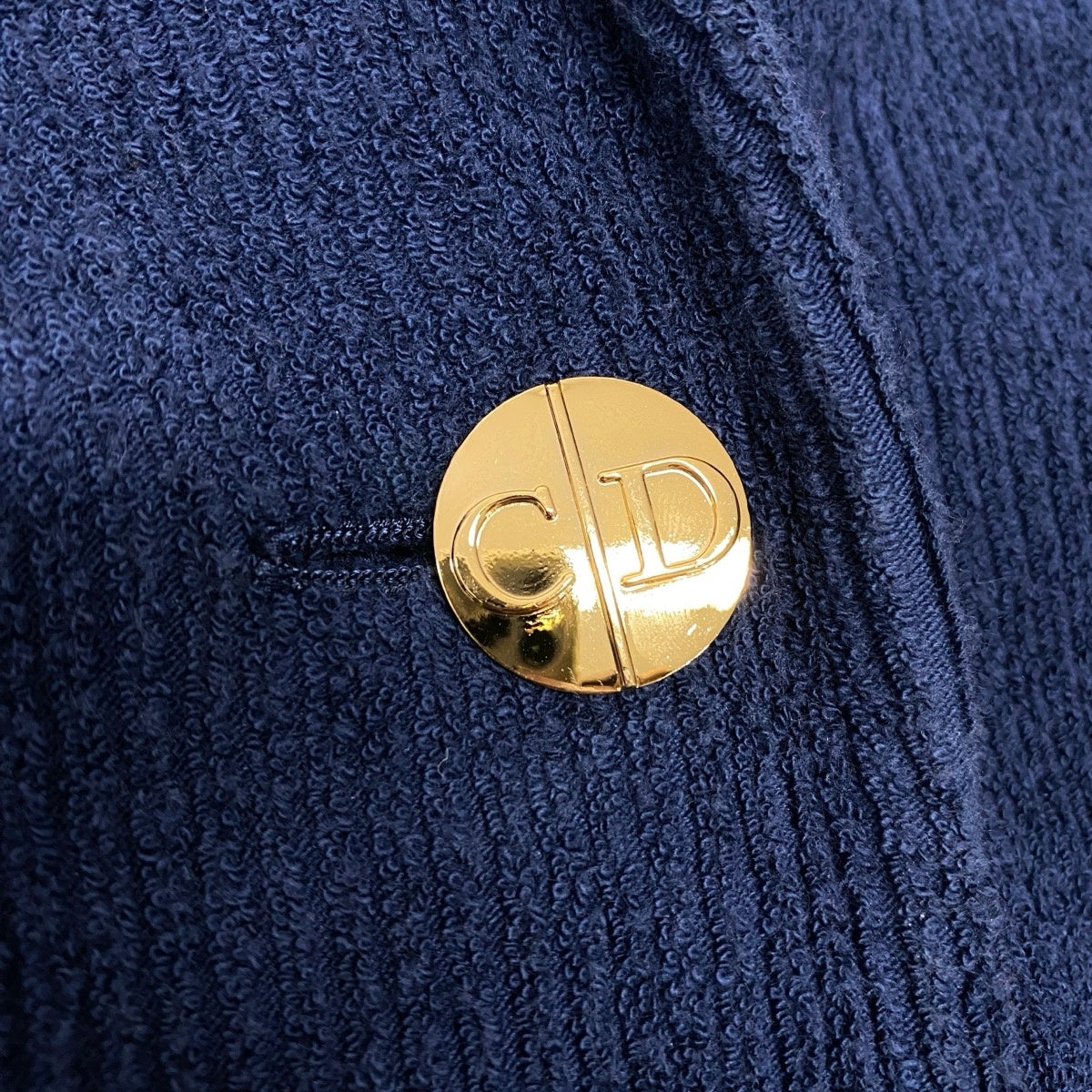 K Eh10 Christian Dior SPORT Chester Coat Rib Pile CD Logo Gold Buttons Size M Navy Women o07t