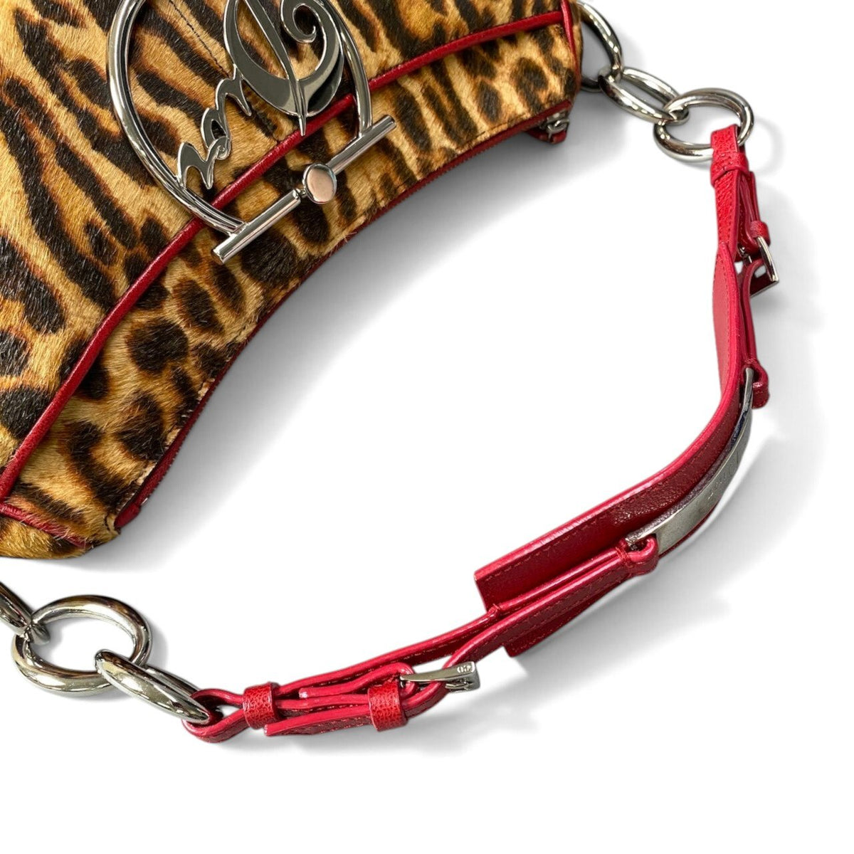 h20Christian Dior Diva Leopard Pony Hair Bag Brown Red Leather Women'sta1