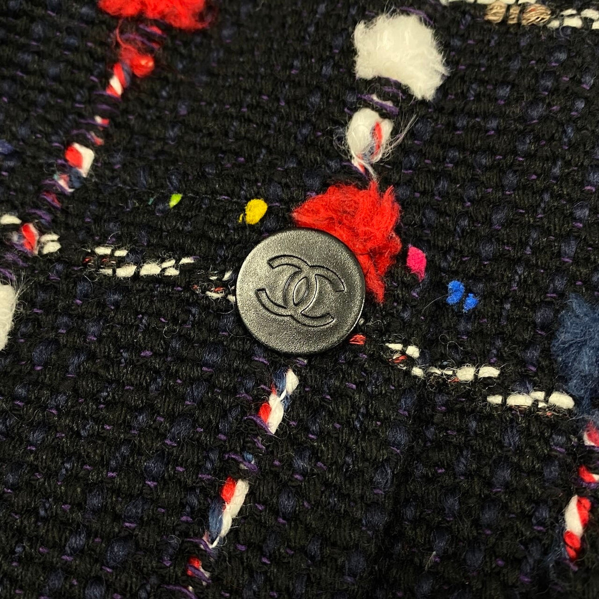 Cd2@Cd2CHANEL CC Button Tweed Soutien Collar Coat P42157 Navy Size 36 France Women'st18r
