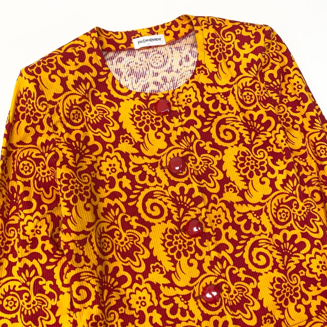 @Ef15 Yves Saint Laurent Print Collarless Jacket Orange Red Size M Women’so07t