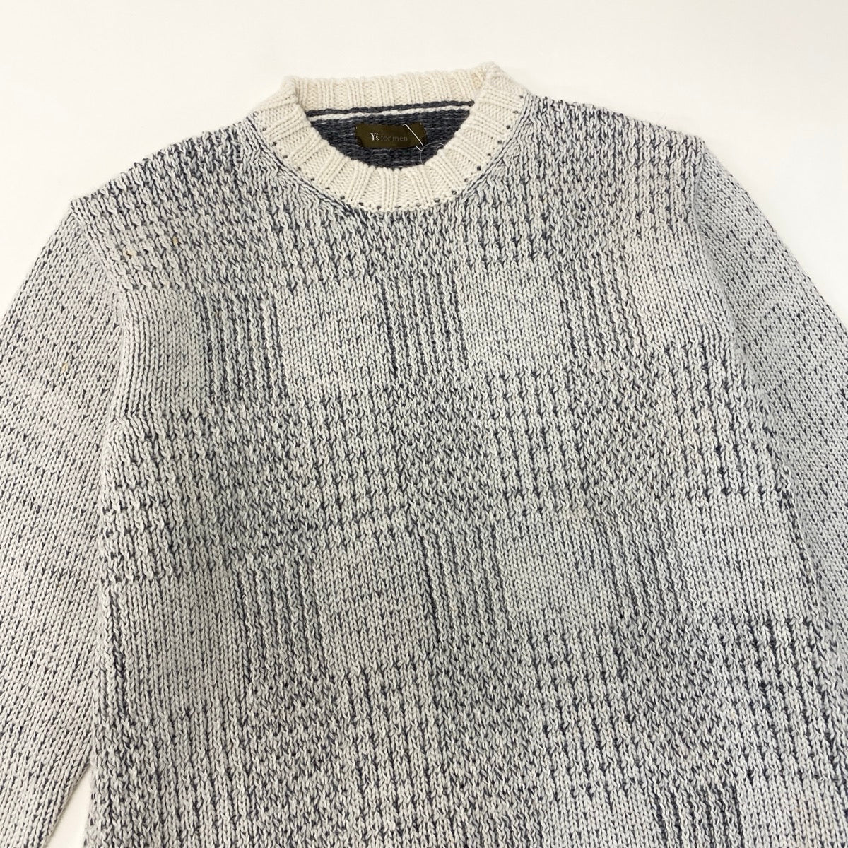 ＠H　Af25 Y's Yohji Yamamoto Wool Knit Sweater Size 3 Gray Ivory Made in Japan Men's