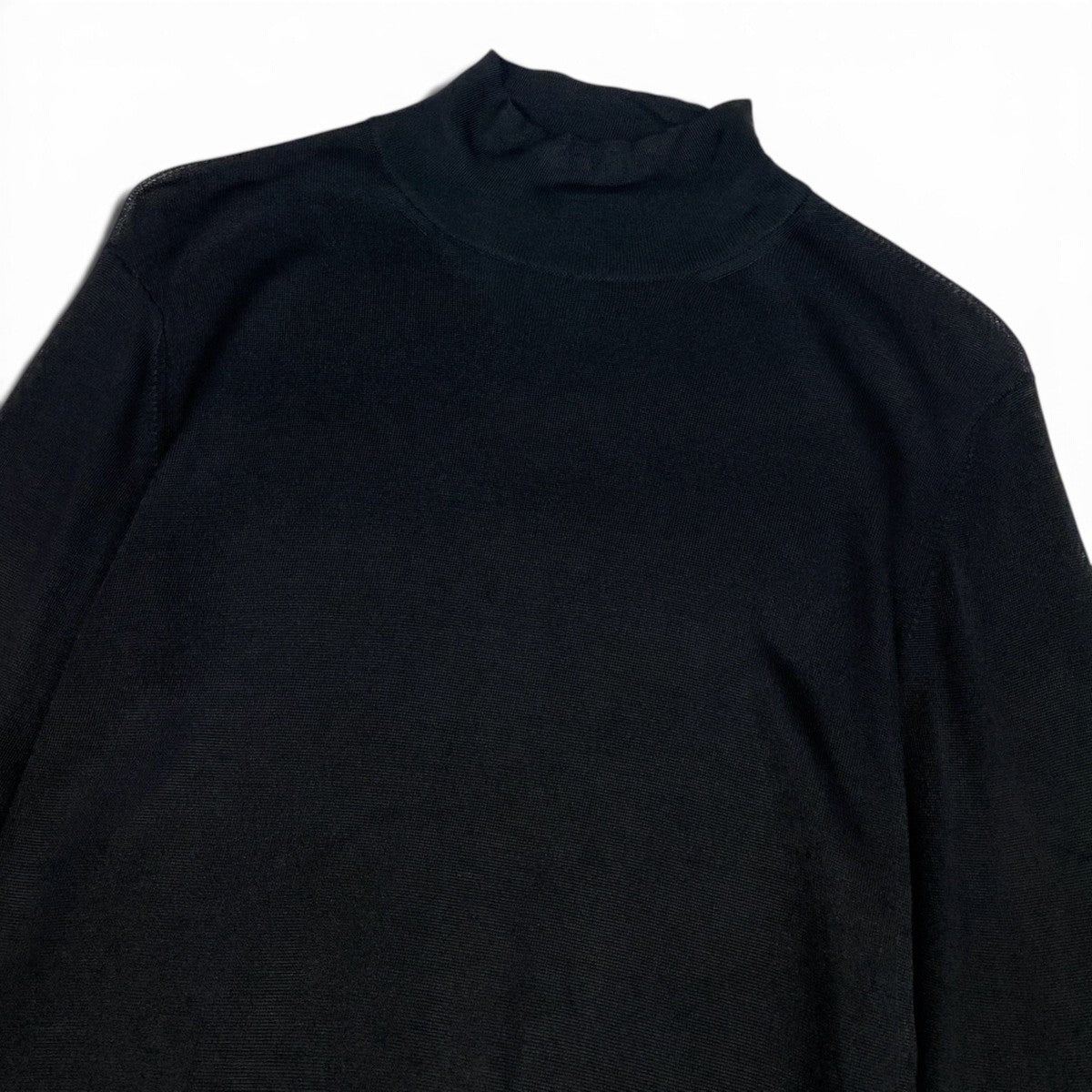 Ei7 Salvatore Ferragamo Sheer High Neck Long Sleeve Top Black Rayon Womens Size So07t