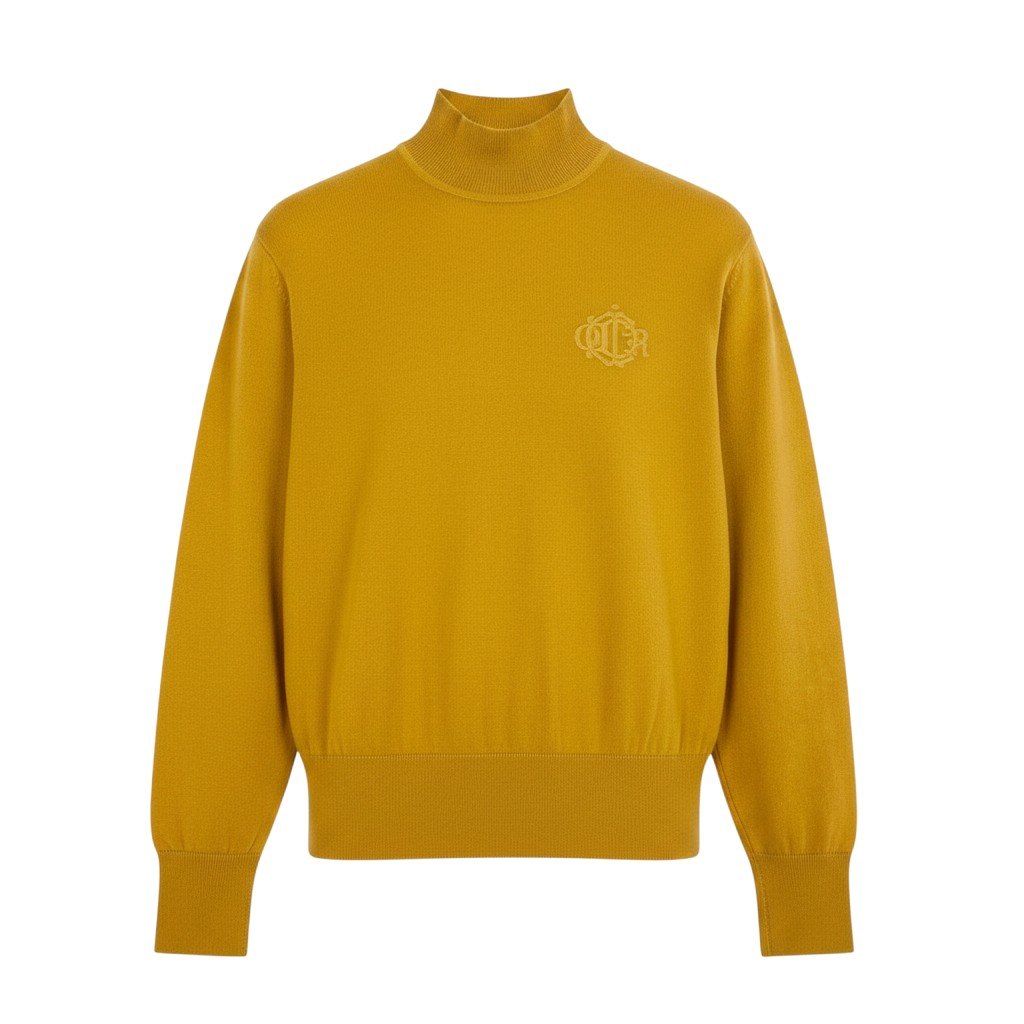 Ih6 Christian Dior CD Logo Mock Neck Wool Sweater Mustard M Women'so07t