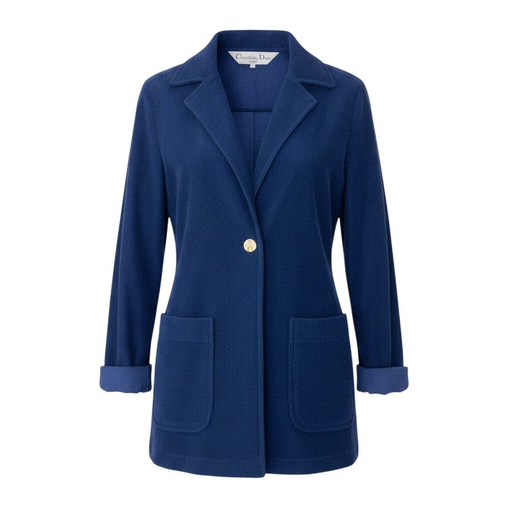 K Eh10 Christian Dior SPORT Chester Coat Rib Pile CD Logo Gold Buttons Size M Navy Women o07t
