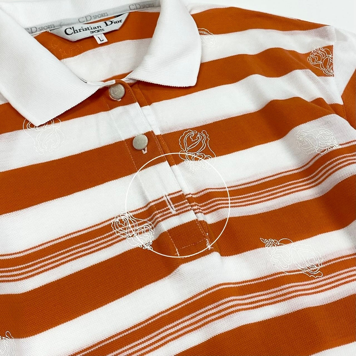 @Eg6 Christian Dior Sports Striped Long Sleeve Polo Shirt Orange White Cotton Size L Women'so07t