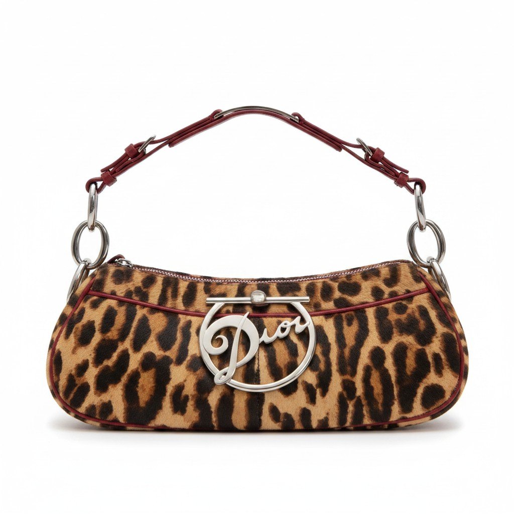 h20Christian Dior Diva Leopard Pony Hair Bag Brown Red Leather Women'sta1