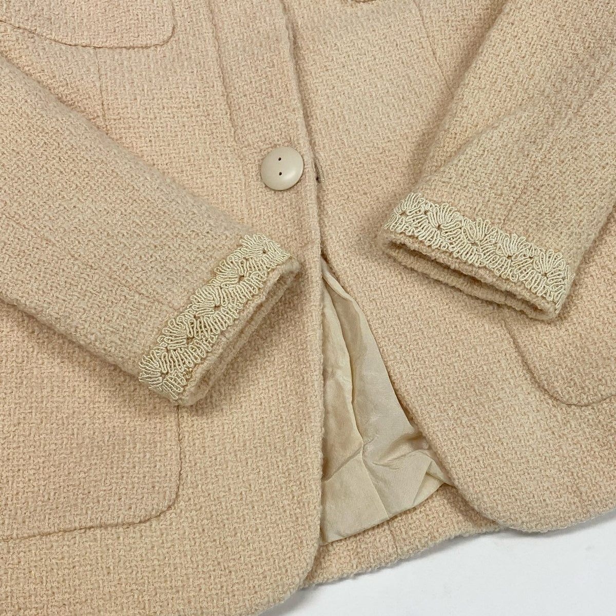 ＠Cc3 Vintage Chanel Coco Mark Button Tweed Jacket Skirt Setup M Equivalent Ivoryta1