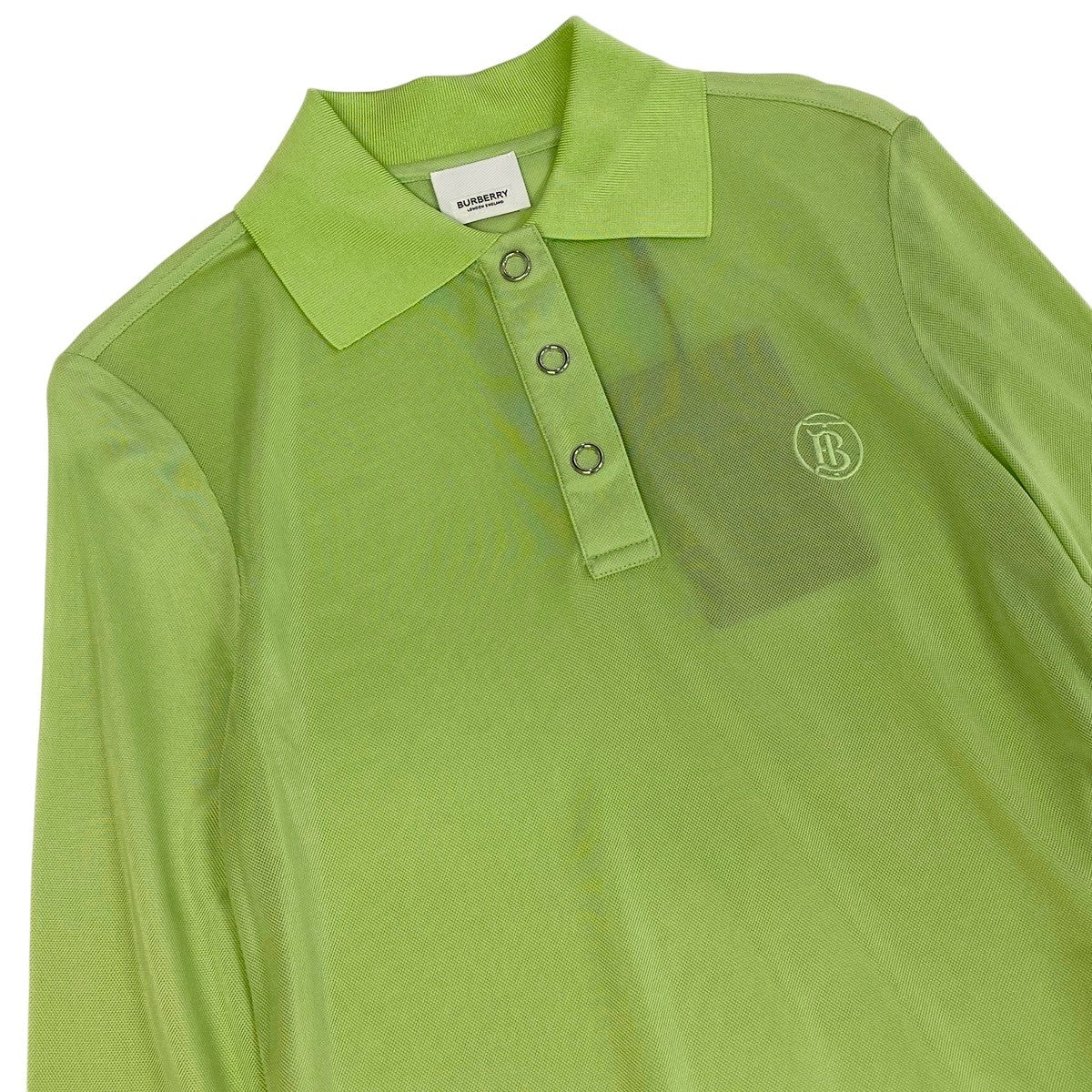 @Ie25 【未使用保管品】 BURBERRY　Burberry Mesh Long Sleeve Polo Shirt Green Size SP Women’so07t