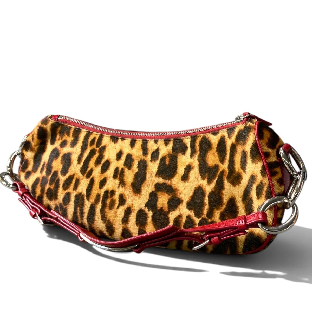 h20Christian Dior Diva Leopard Pony Hair Bag Brown Red Leather Women'sta1